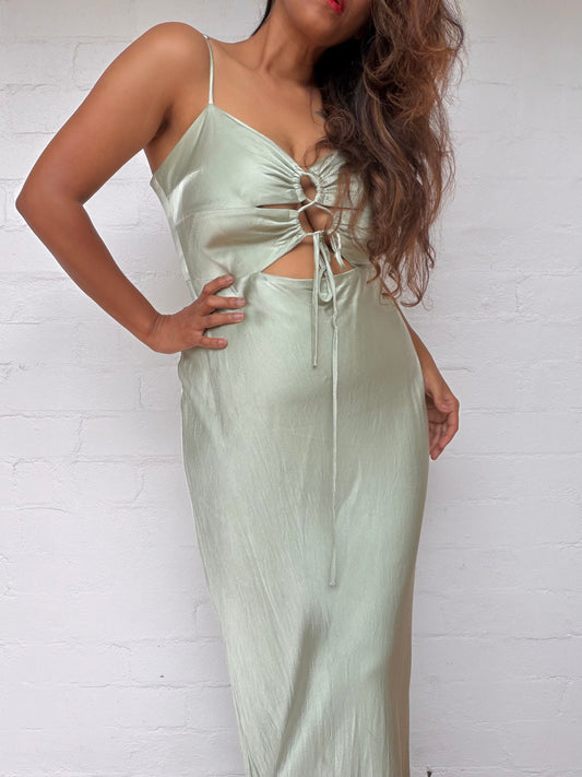 SHONA JOY Felicity Lace Up Midi Dress In Thyme