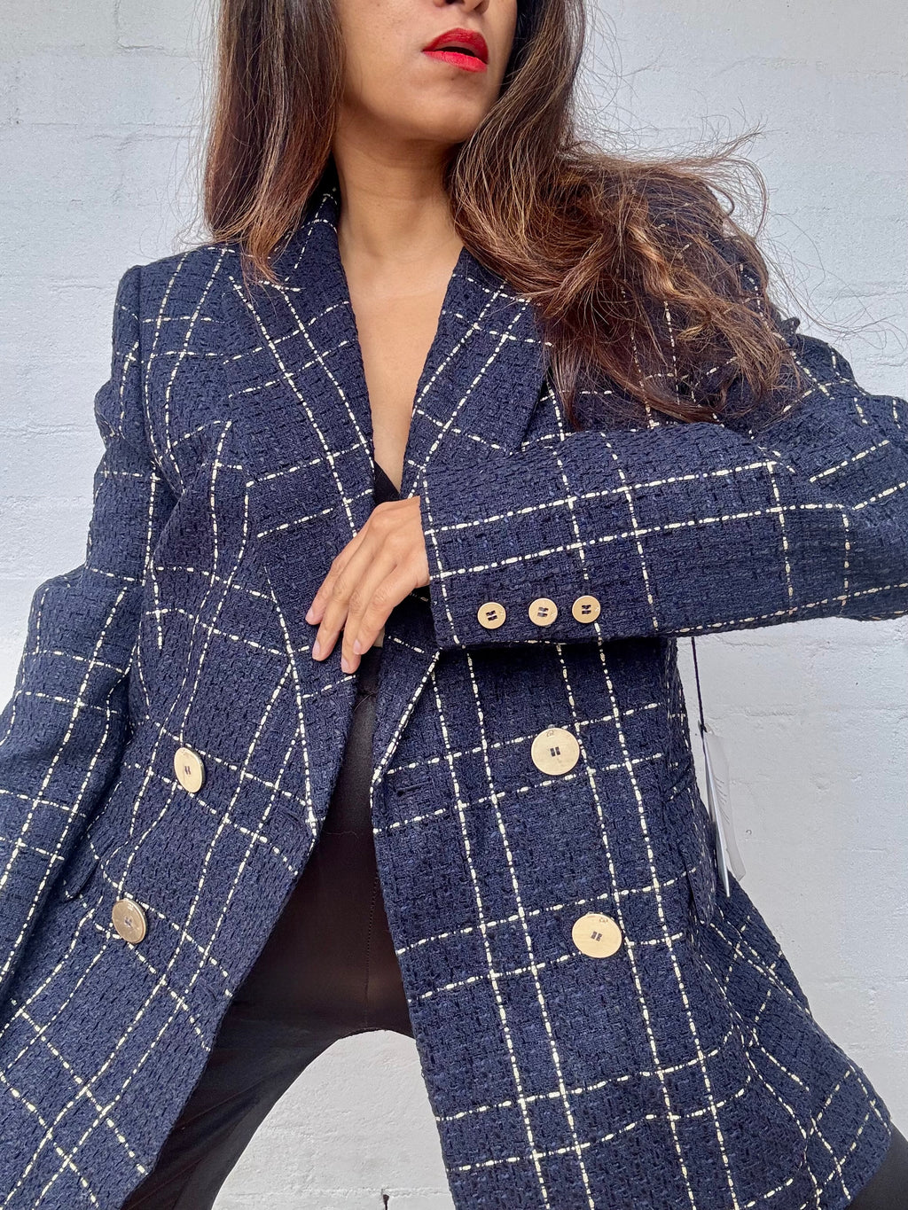 Camilla and Marc - Dominique Blazer Navy & Gold Check, Brand New with Tags