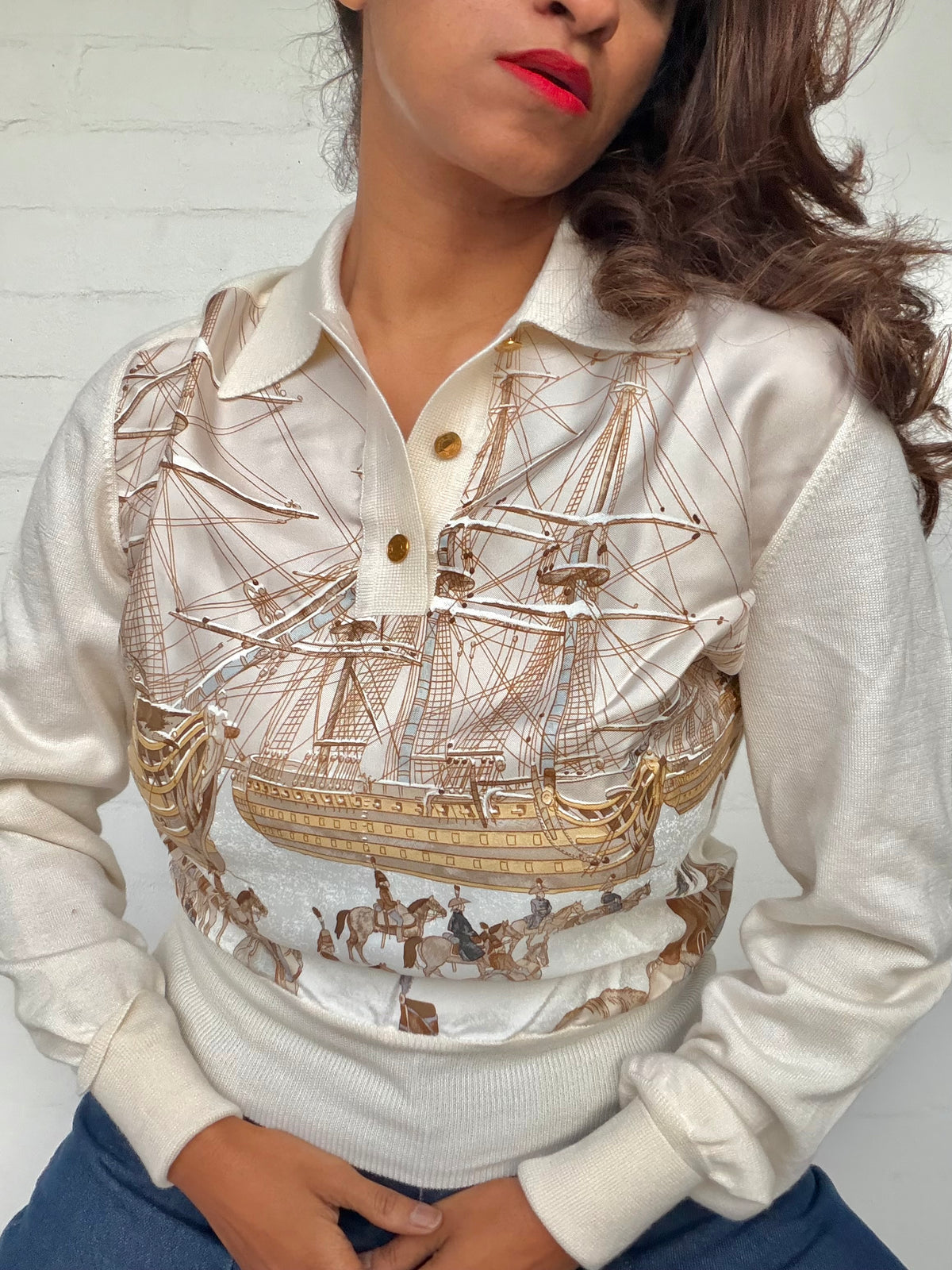 Vintage Hermès Silk & Knit Equestrian Jumper