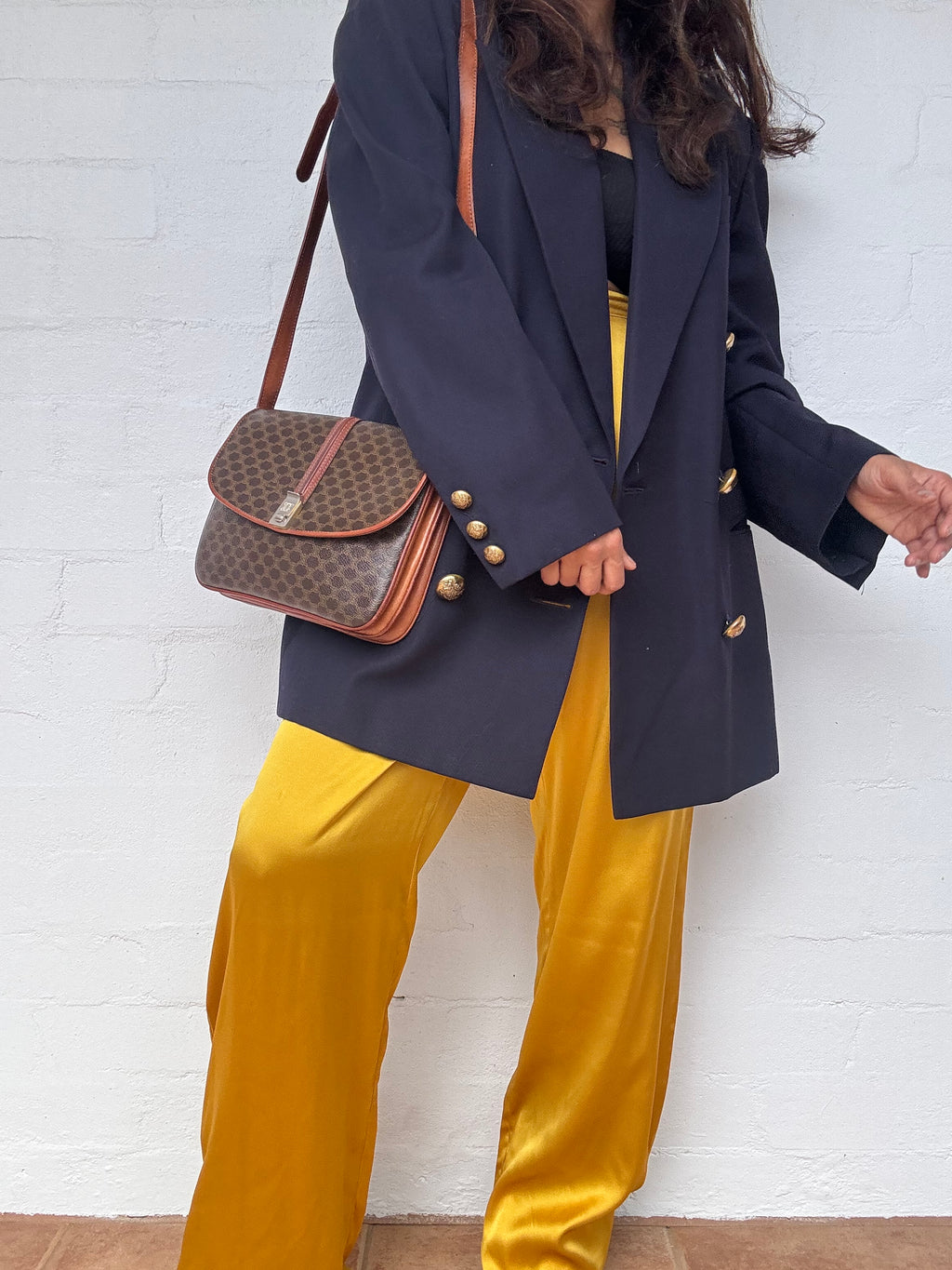 Authentic Vintage Celine Brown Macadam Canvas Shoulder Bag