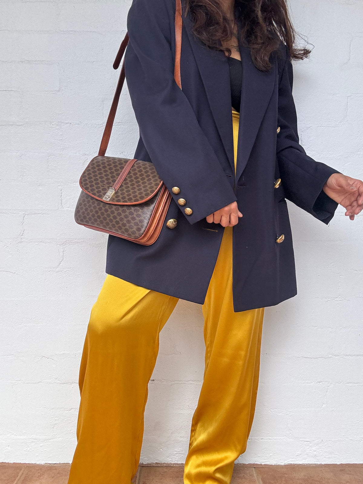 Authentic Vintage Celine Brown Macadam Canvas Shoulder Bag