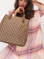 Vintage Gucci GG Canvas Bamboo Tote - Large