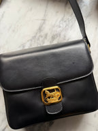 Vintage Celine Horse Carriage Leather Shoulder Bag - Black