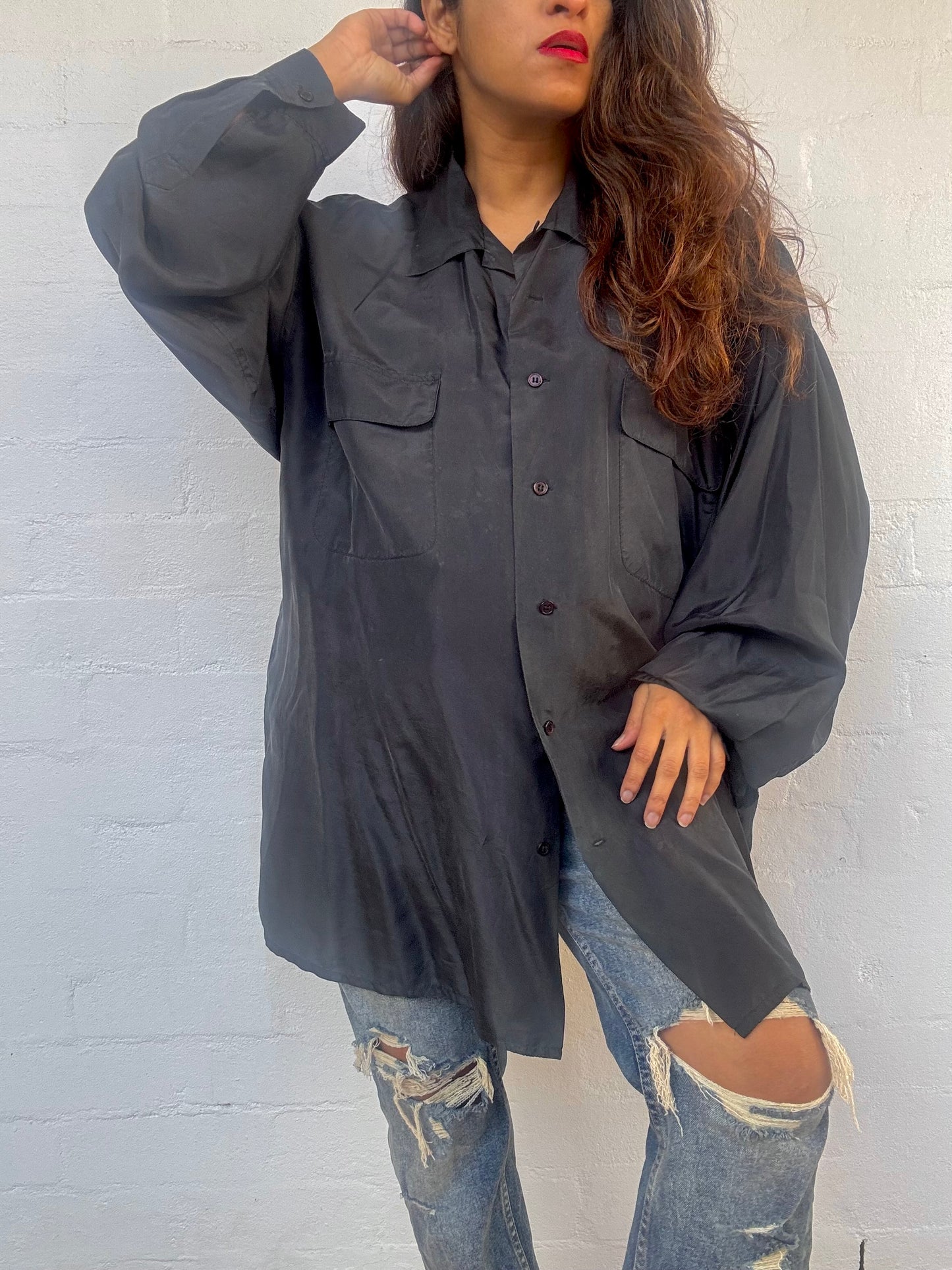 Vintage Black Silk Shirt - Featherlight