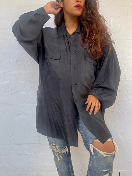 Vintage Black Silk Shirt - Featherlight