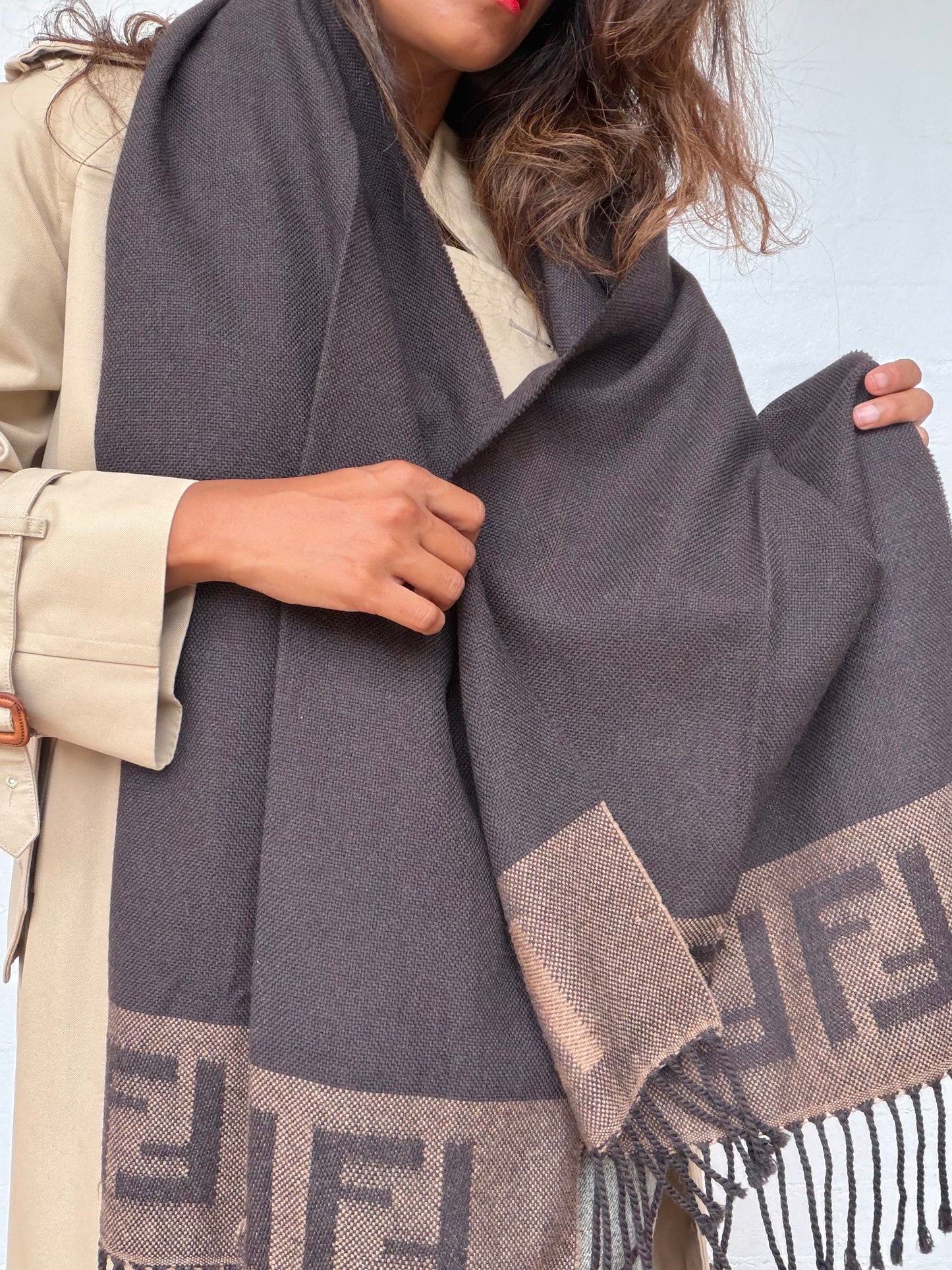 Vintage Fendi Wool Scarf - Black & Brown