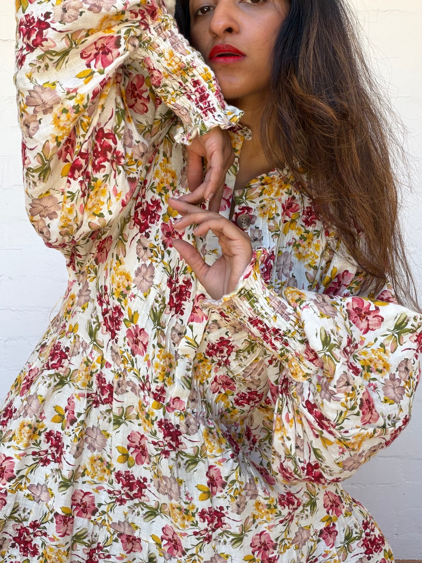 La Boheme Aurelia Floral Long Sleeve Linen Maxi