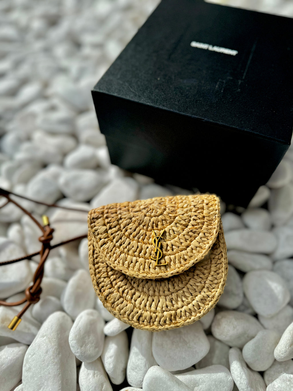 Authentic Saint Laurent Cassandre Raffia Cross-Body Bag