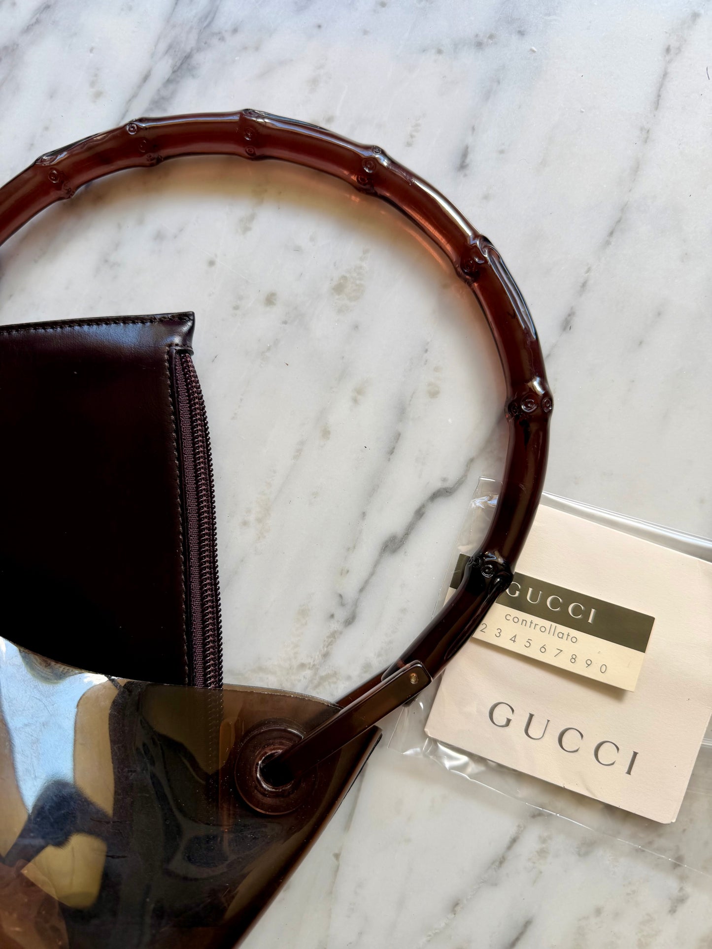 Gucci Brown Bamboo Handle Transparent Shoulder Bag