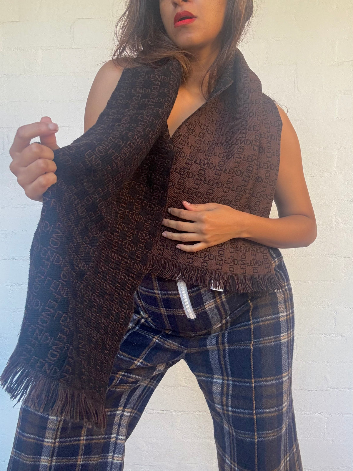 Vintage Fendi Wool Scarf - Chocolate Brown