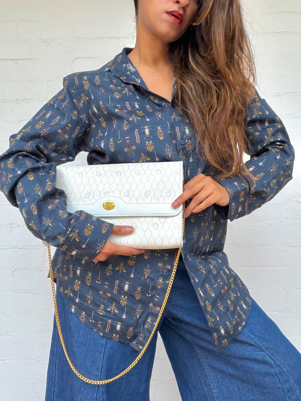 Authentic Vintage Dior Honeycomb Monogram Bag - White