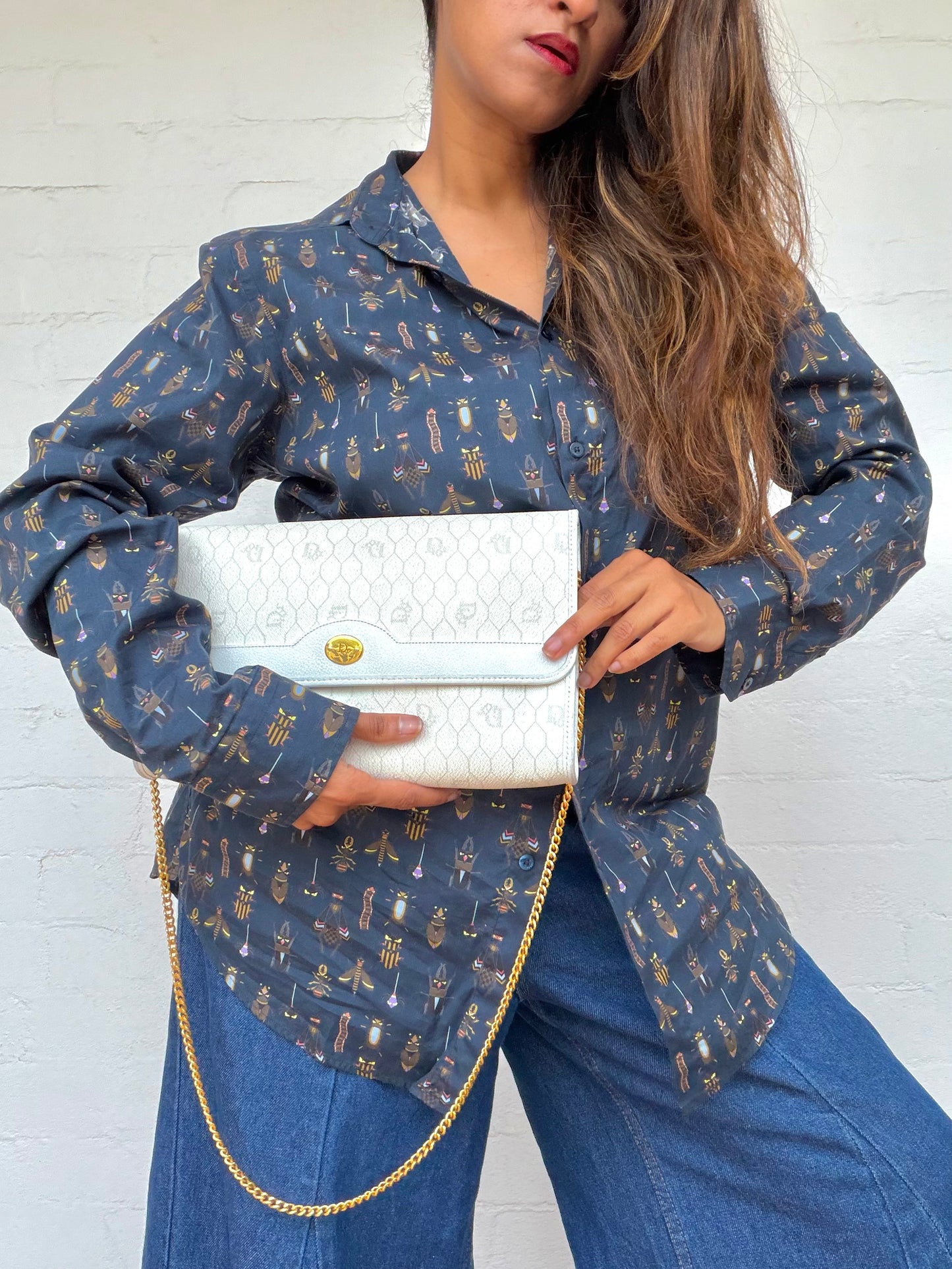 Authentic Vintage Dior Honeycomb Monogram Bag - White