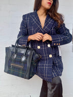 CELINE - Smooth Calfskin Tweed Tartan Medium Luggage Bag - Navy