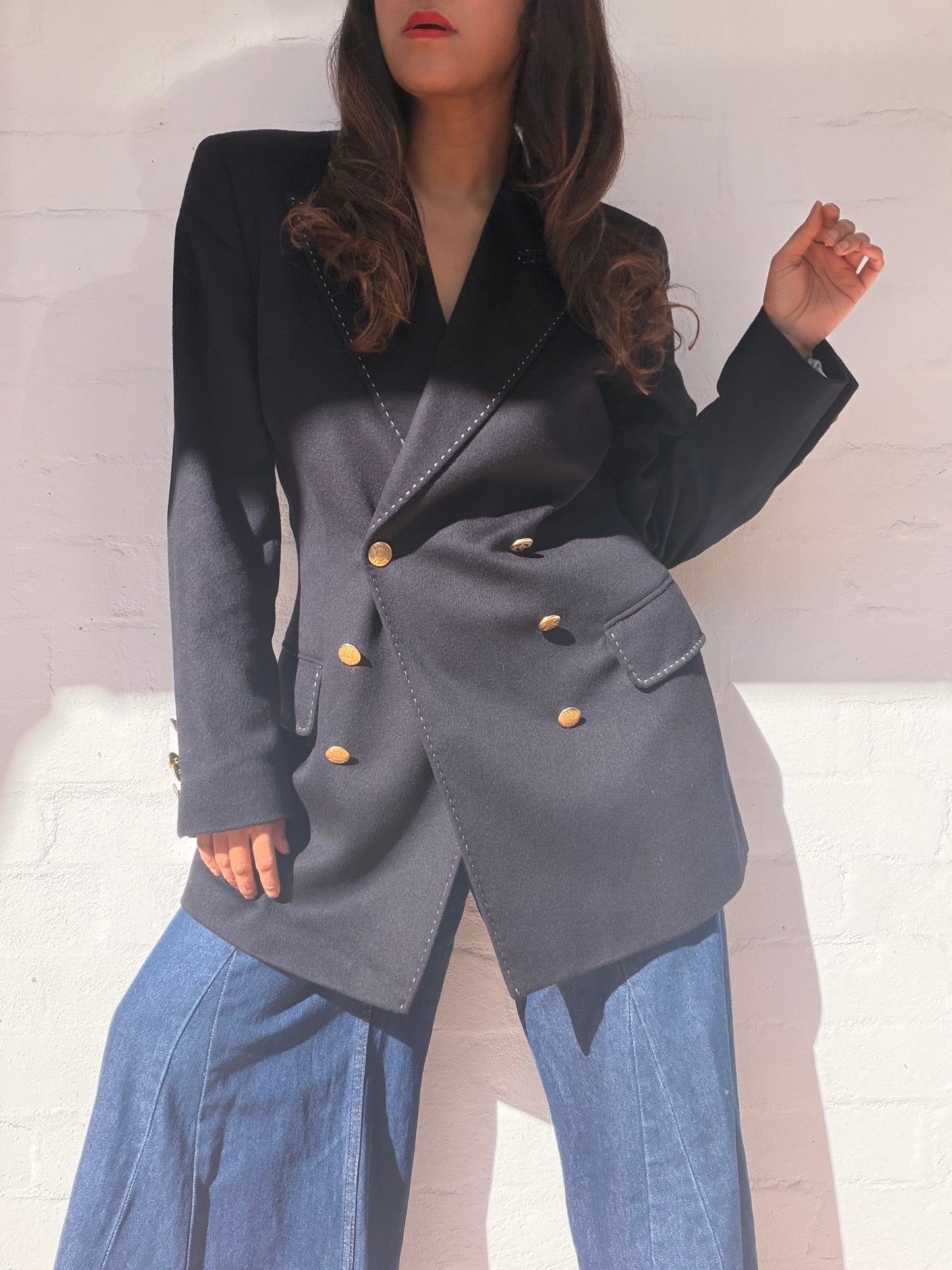 Vintage Escada Navy Wool Cashmere Double-Breasted Jacket