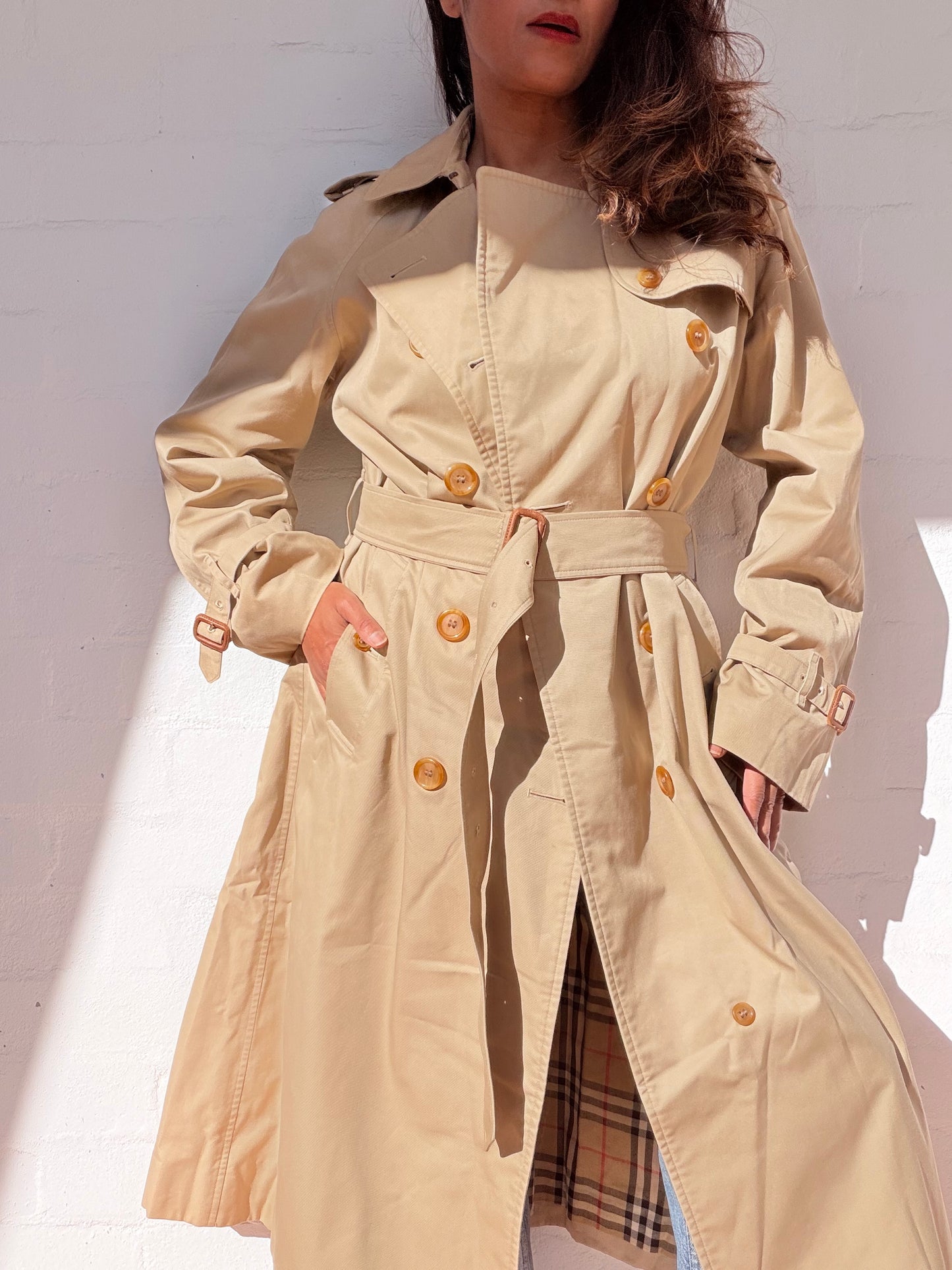 Vintage Burberry Hooded Trench Coat - Beige