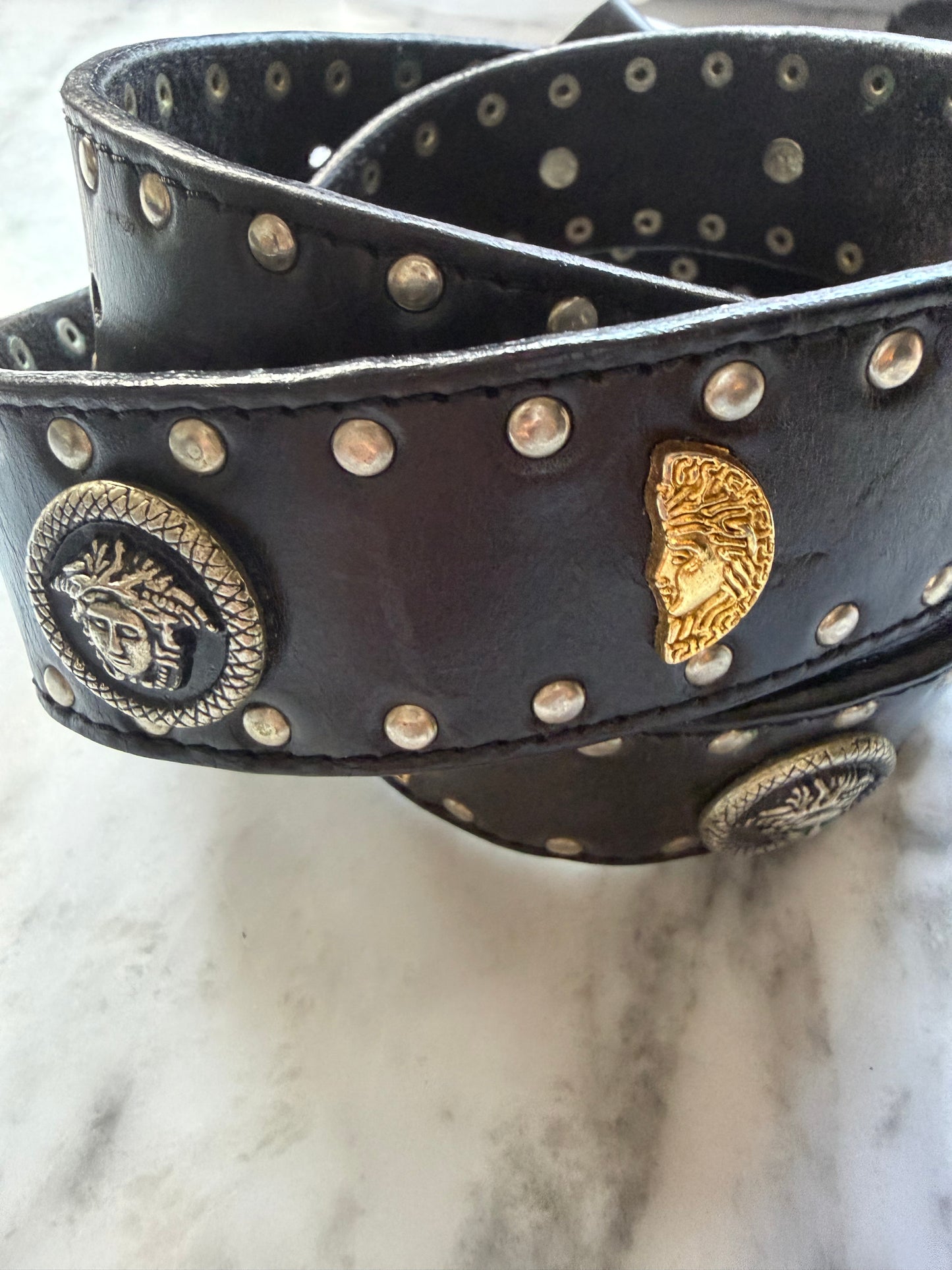 Vintage Studded Medallion Leather Belt