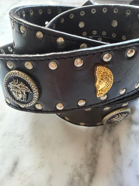 Vintage Studded Medallion Leather Belt