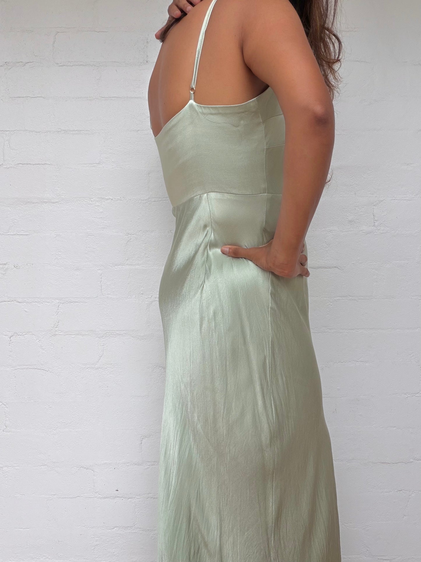 SHONA JOY Felicity Lace Up Midi Dress In Thyme