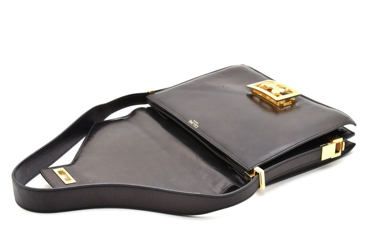 Vintage CELINE Horse Carriage Shoulder Bag - Black