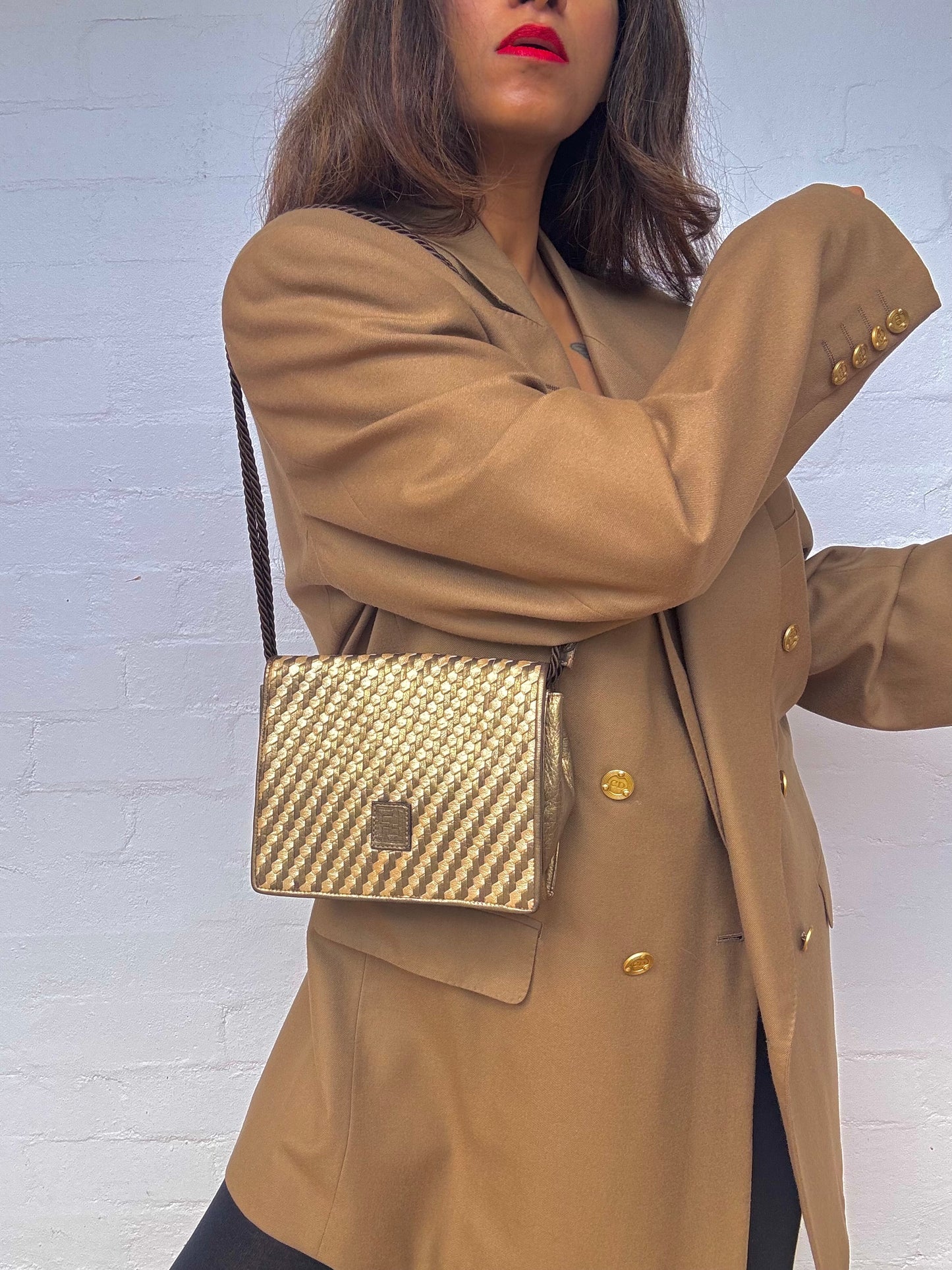 Vintage Fendi Woven Leather Shoulder Bag