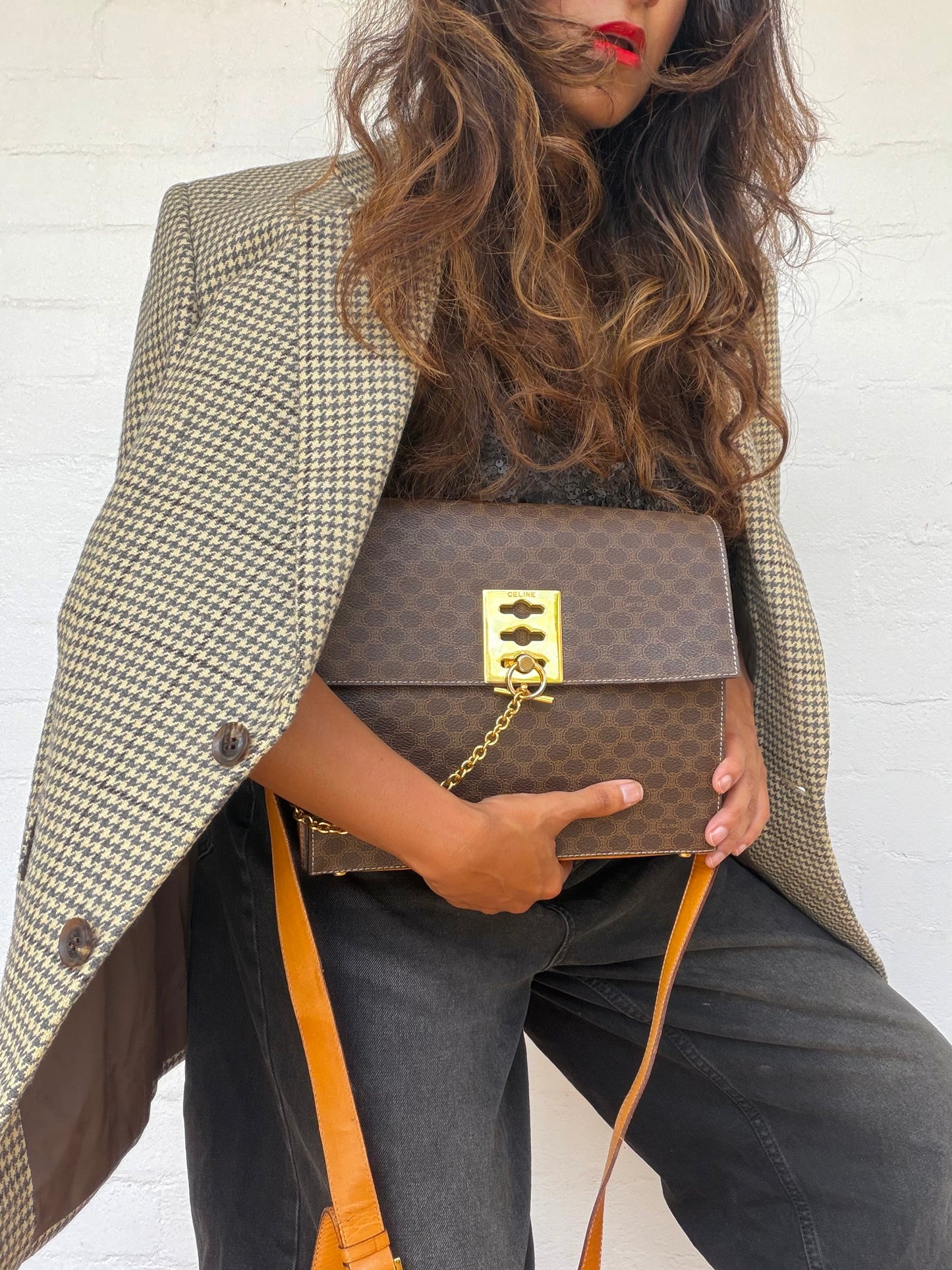 Vintage CELINE Macadam Triple Chain Mantel Crossbody Bag