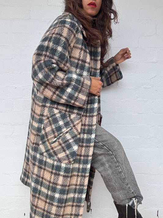 Vintage Plaid Mohair & Wool Coat - Made in England