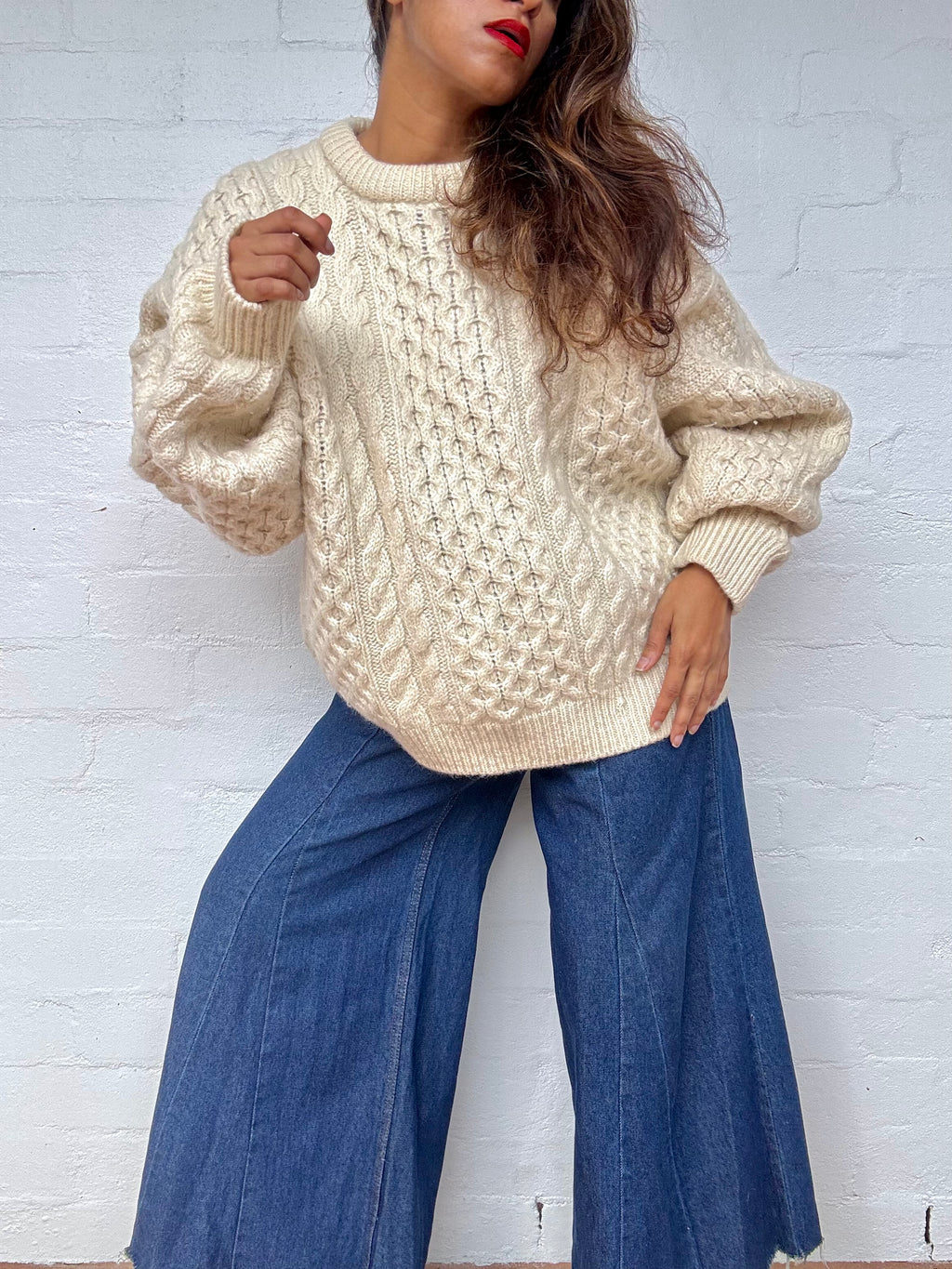 Vintage Irish Aran Knit Sweater - Cream