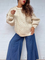 Vintage Irish Aran Knit Sweater - Cream