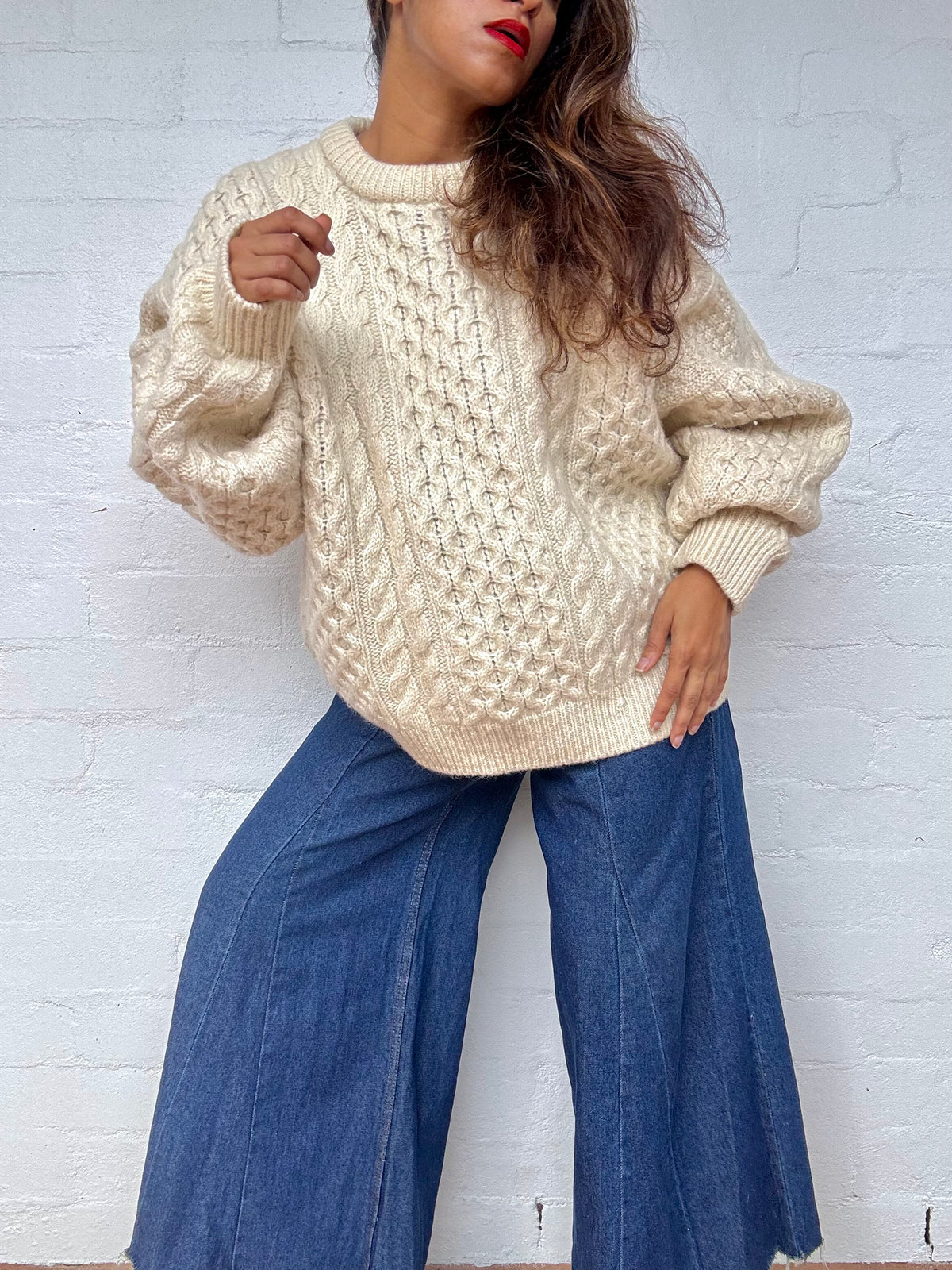 Vintage Irish Aran Knit Sweater - Cream