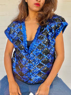 Vintage Sequin Diamond Top - Cobalt & Black