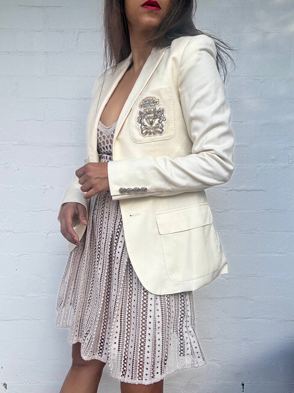 Vintage POLO RALPH LAUREN Embroidered Cream Crest Blazer