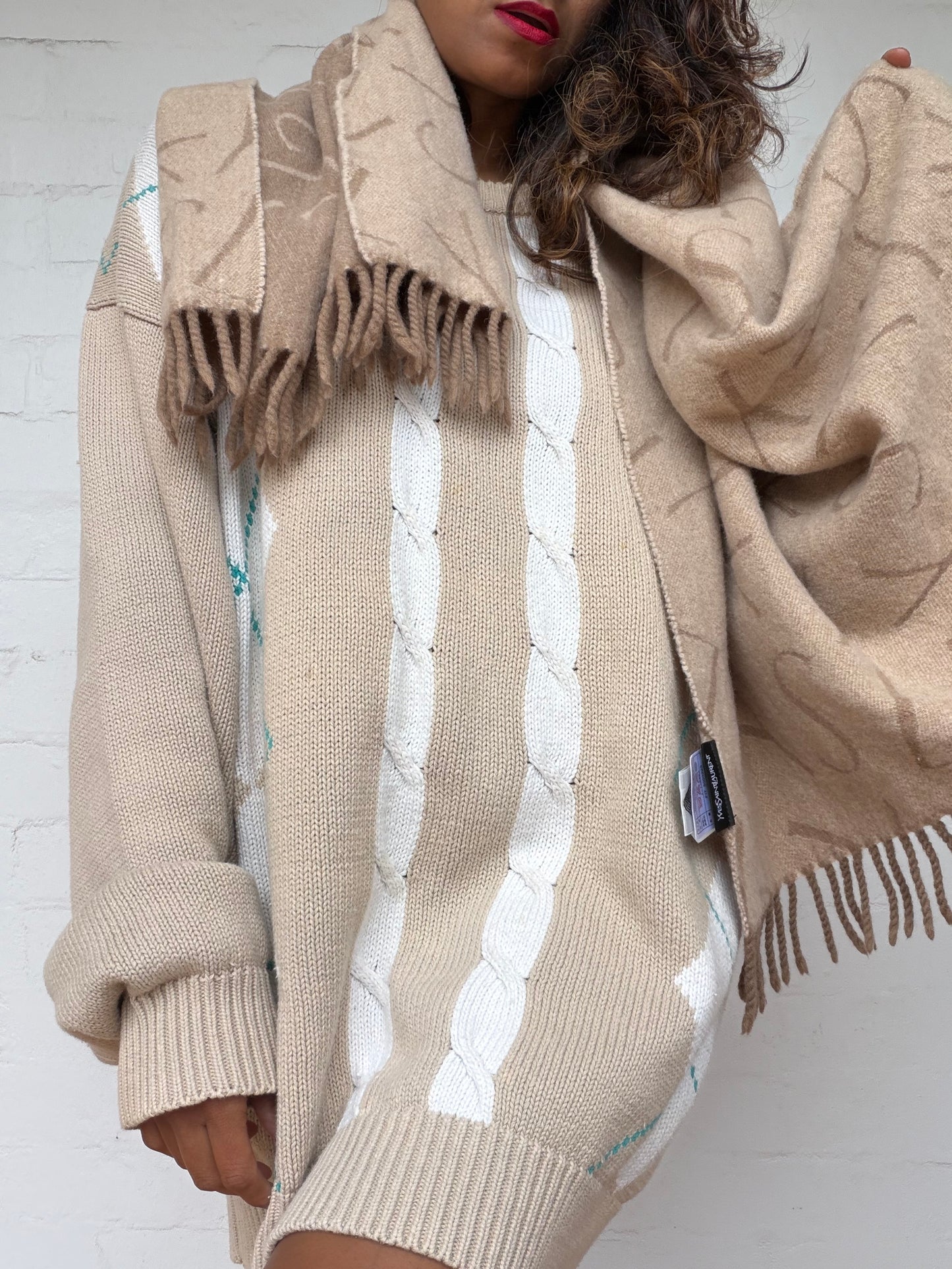 Vintage Yves Saint Laurent Monogram Fringe Scarf