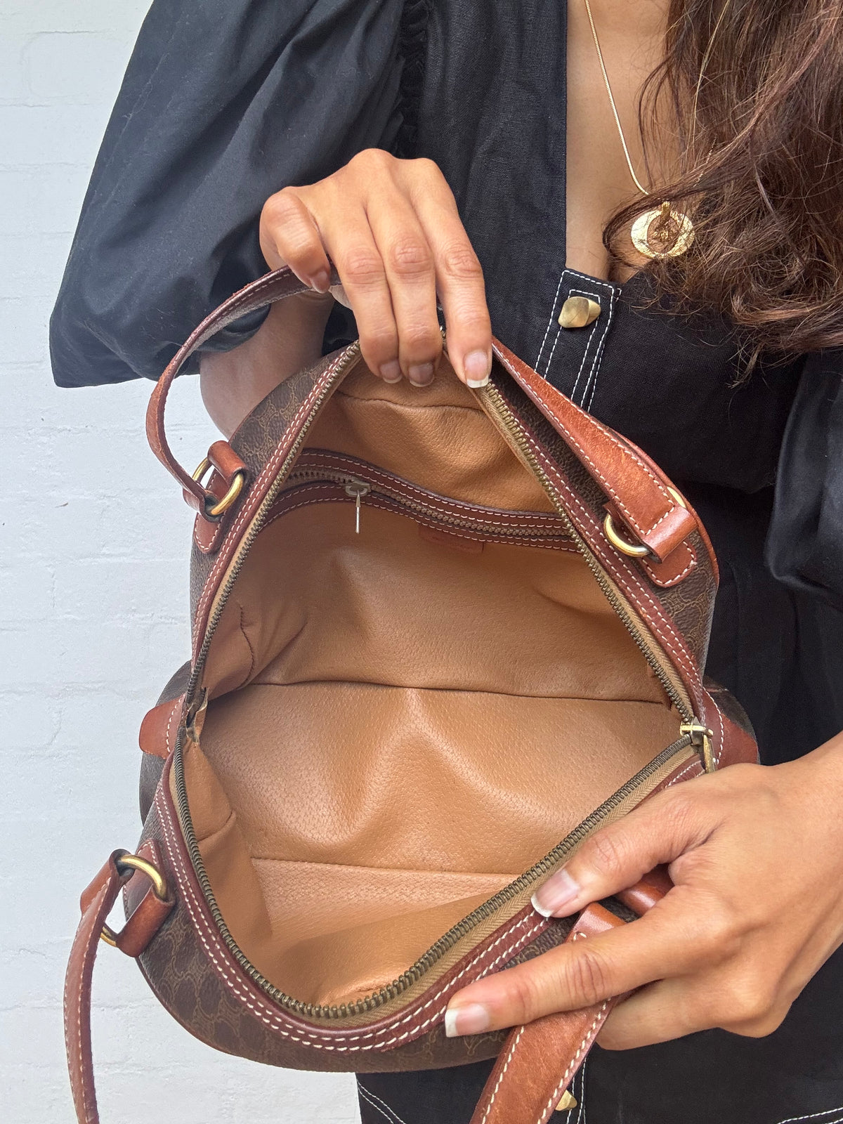 Celine Vintage Macadam Half Moon Handbag