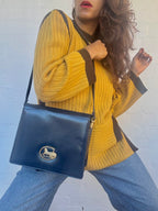 Rare Vintage Celine Leather Handbag - Navy
