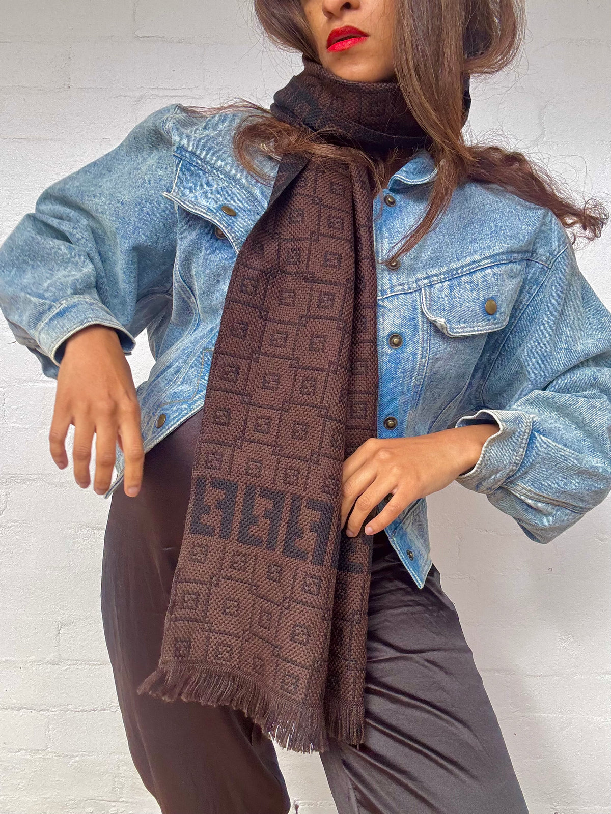 Vintage New Fendi Wool Scarf - Black & Brown