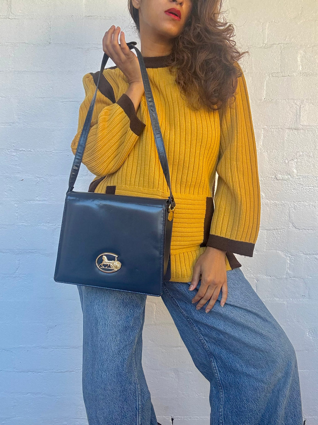 Rare Vintage Celine Leather Handbag - Navy