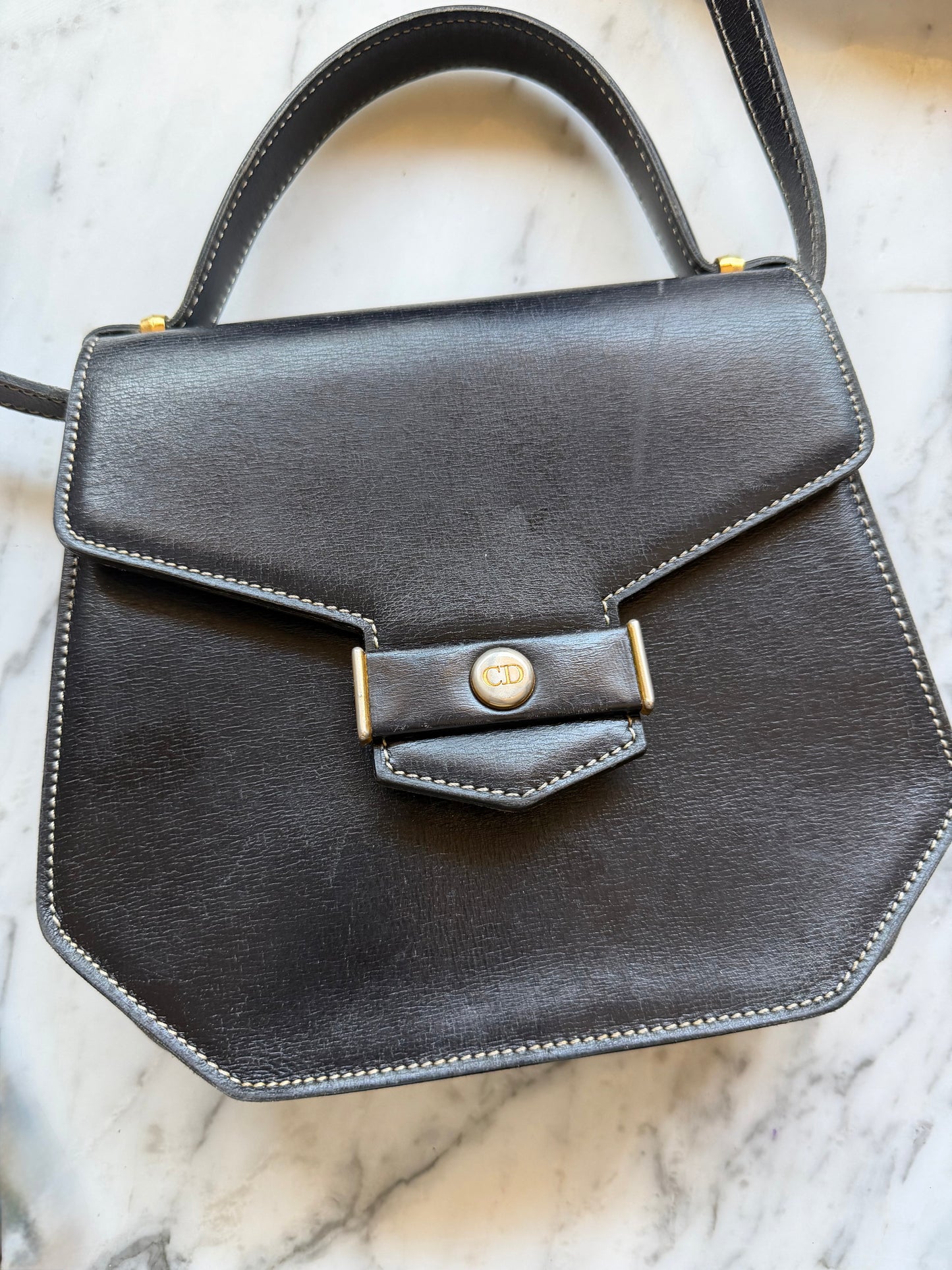 Vintage Dior Structured Top Handle Crossbody Bag