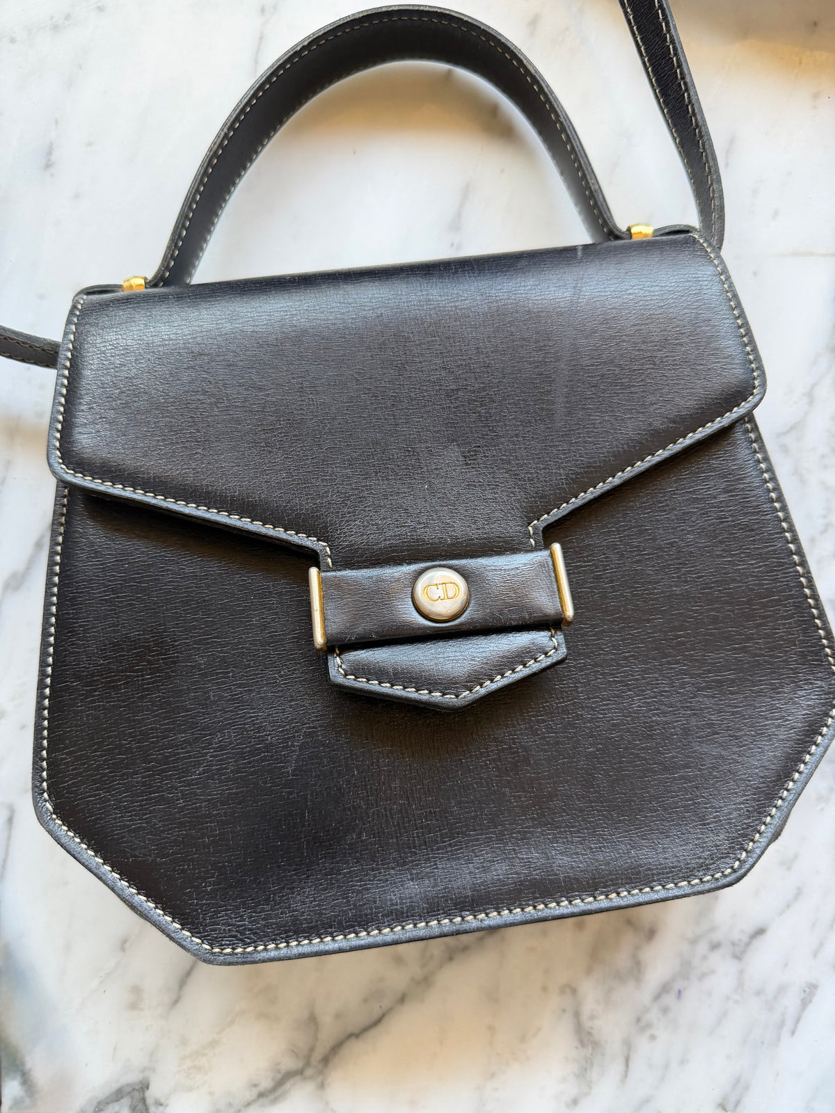 Vintage Dior Structured Top Handle Crossbody Bag