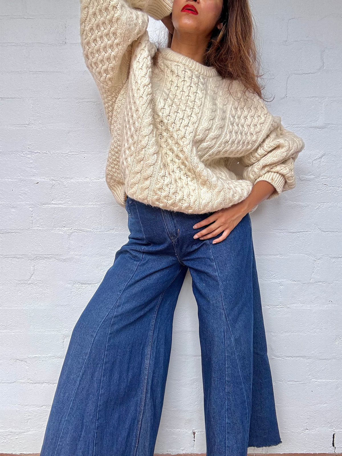 Vintage Irish Aran Knit Sweater - Cream