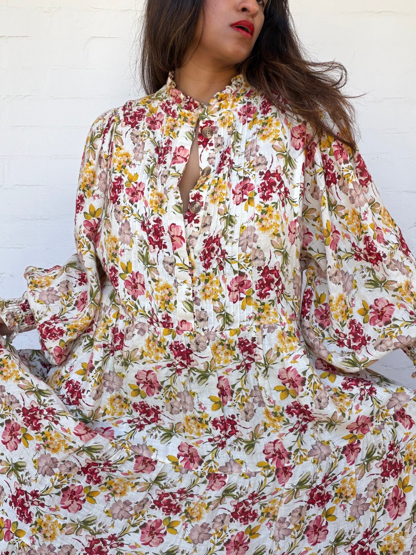La Boheme Aurelia Floral Long Sleeve Linen Maxi