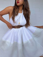 Scanlan & Theodore Mesh Scuba Halter Dress -  White