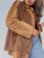 Vintage Mink Herringbone Fur Coat - Brown