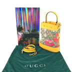 Gucci Mustard GG Supreme Small Ophidia Floral Bucket Bag