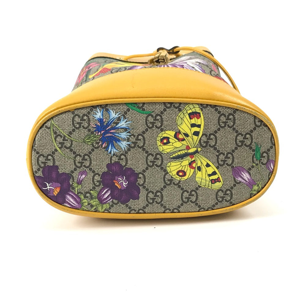 Gucci Mustard GG Supreme Small Ophidia Floral Bucket Bag