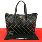Chanel Black Leather Wild Stitch Tote Hand Bag