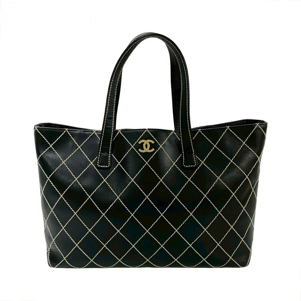 Chanel Black Leather Wild Stitch Tote Hand Bag