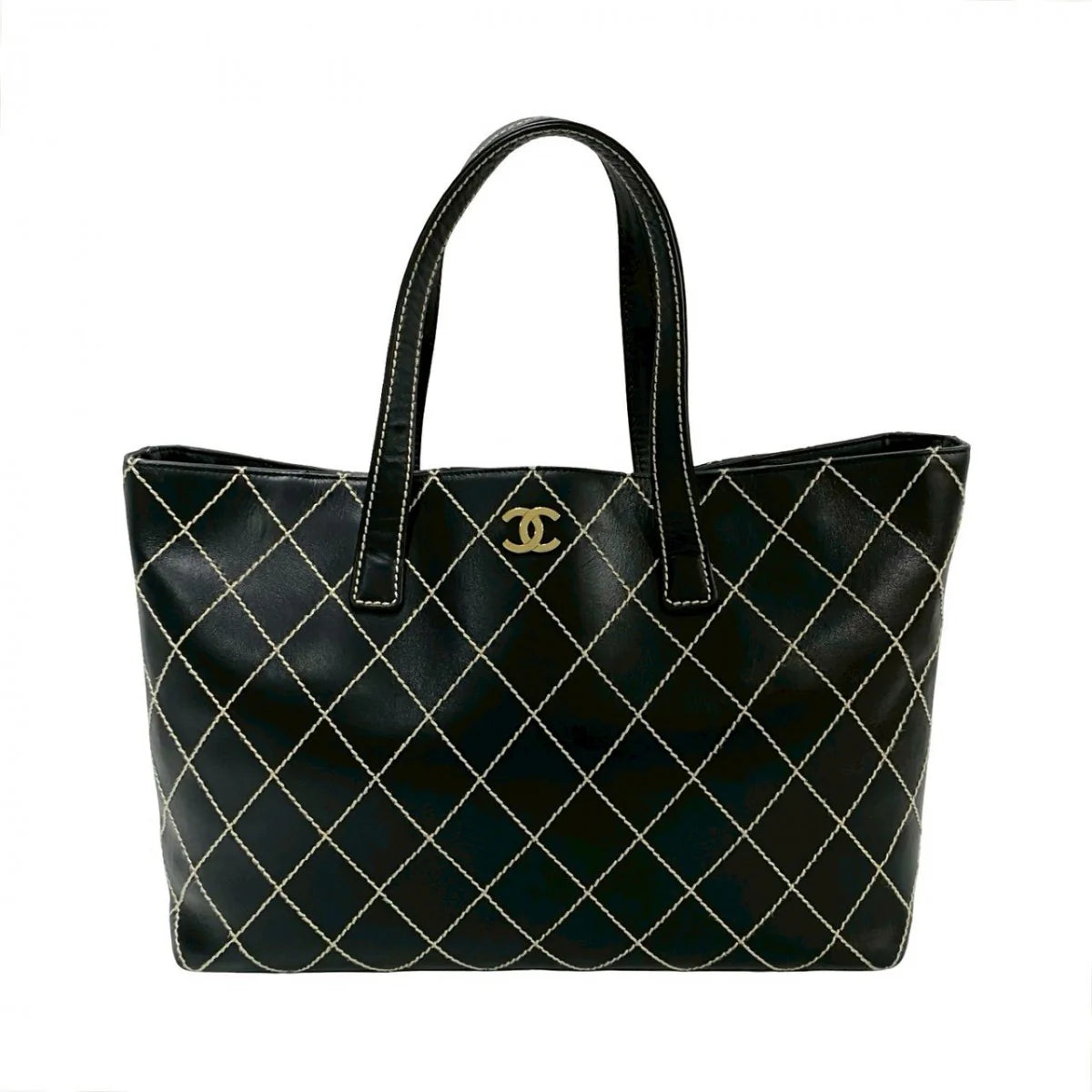 Chanel Black Leather Wild Stitch Tote Hand Bag