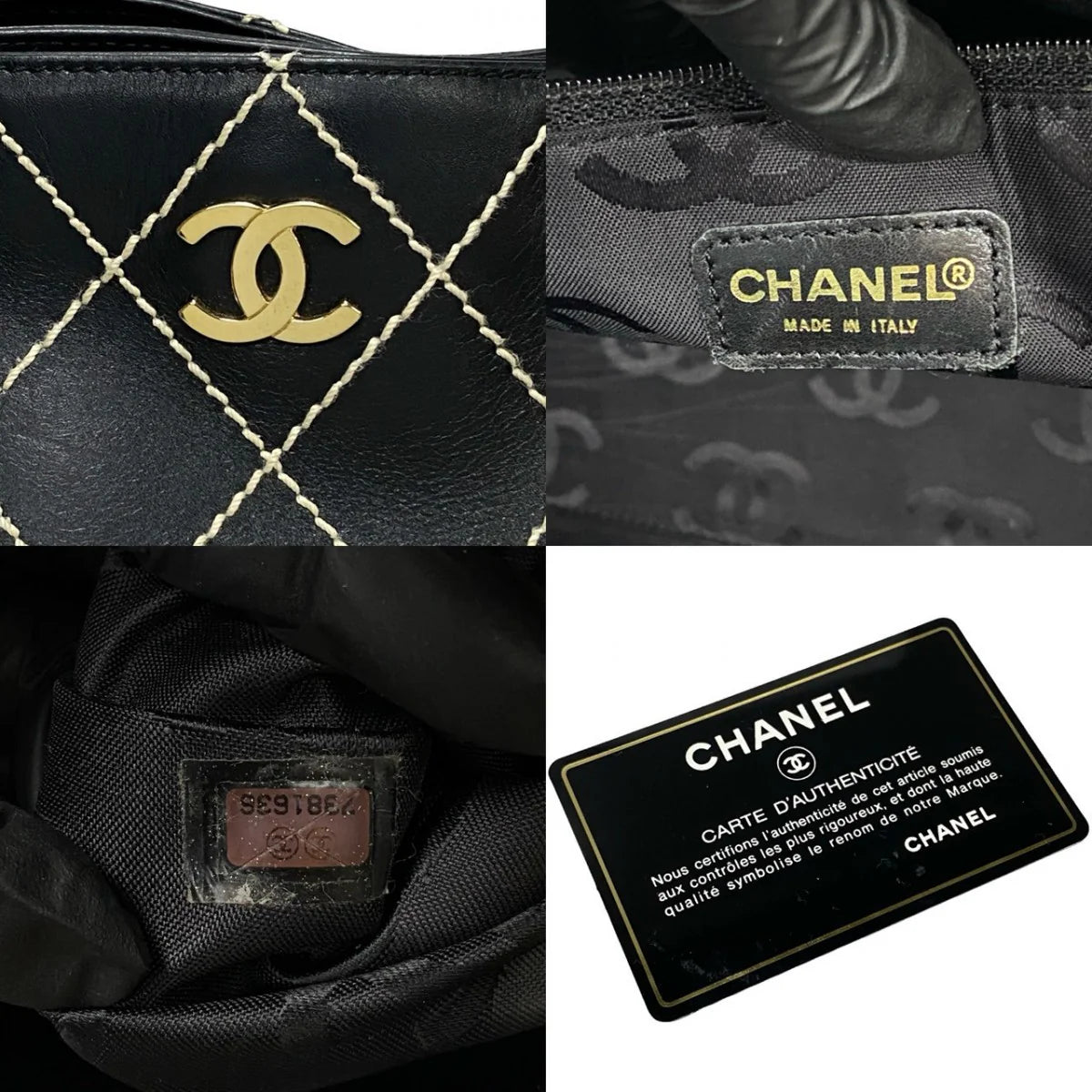 Chanel Black Leather Wild Stitch Tote Hand Bag