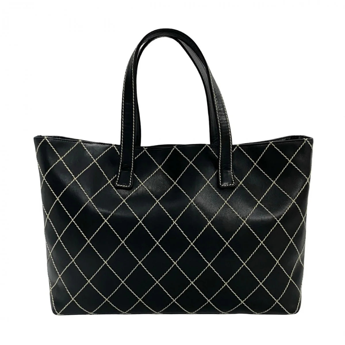 Chanel Black Leather Wild Stitch Tote Hand Bag