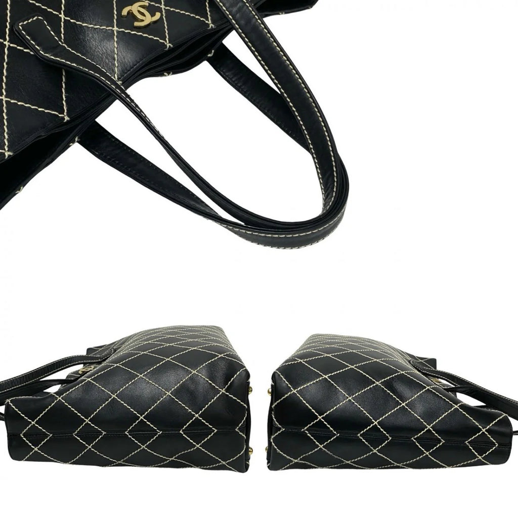Chanel Black Leather Wild Stitch Tote Hand Bag